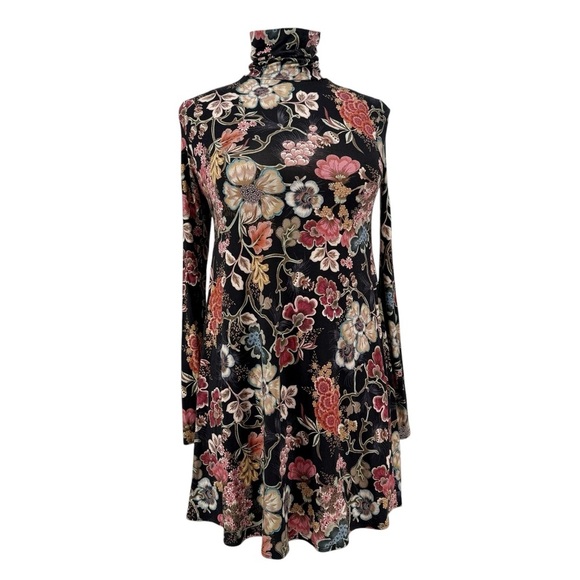 SALAAM Knit Floral Turtleneck Short Dress S - Picture 1 of 7